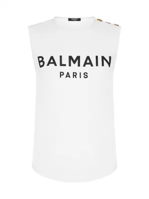 Balmain Sleeveless Logo Printed Tank Top
