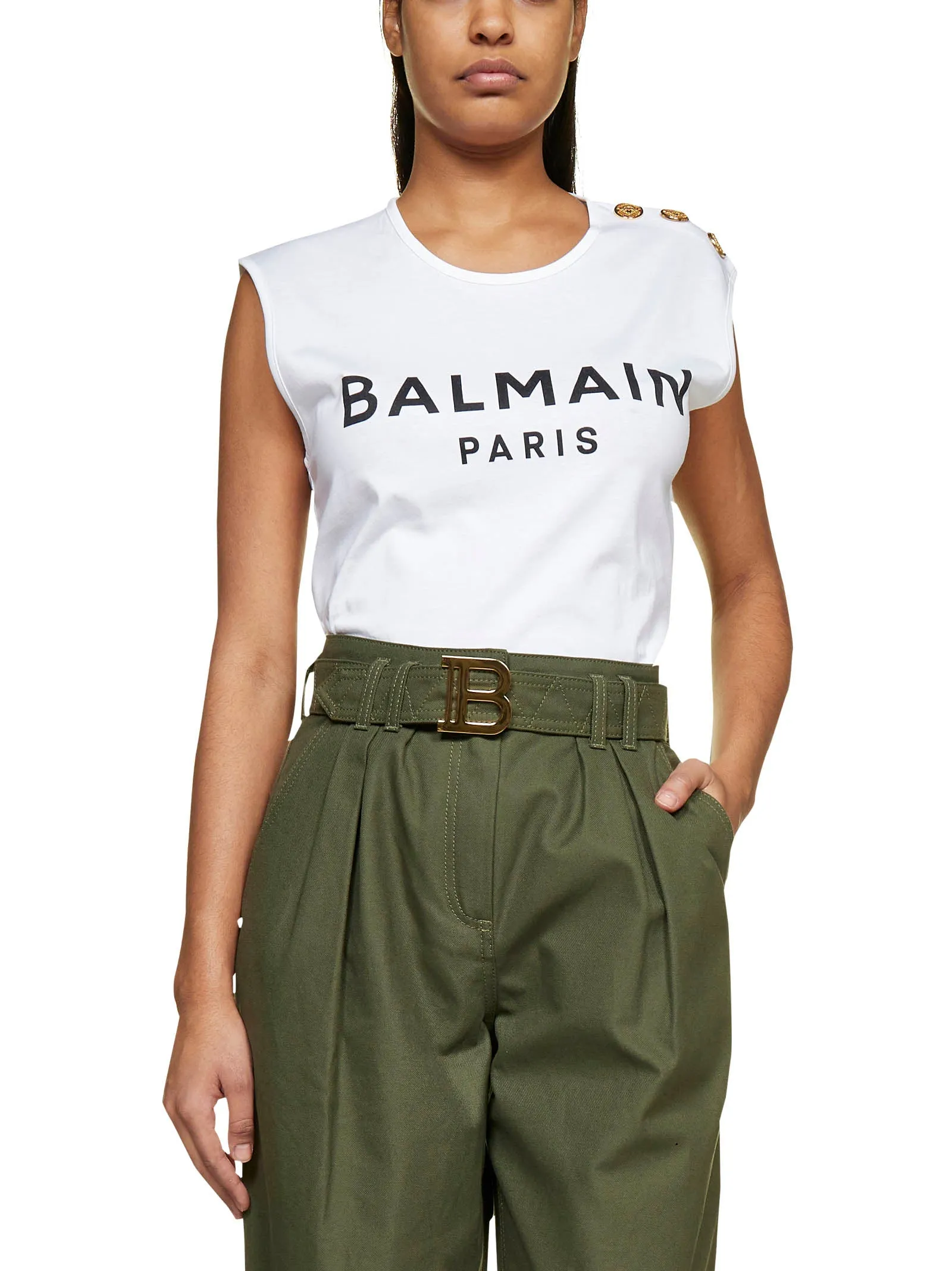 Balmain Sleeveless Logo Printed Tank Top