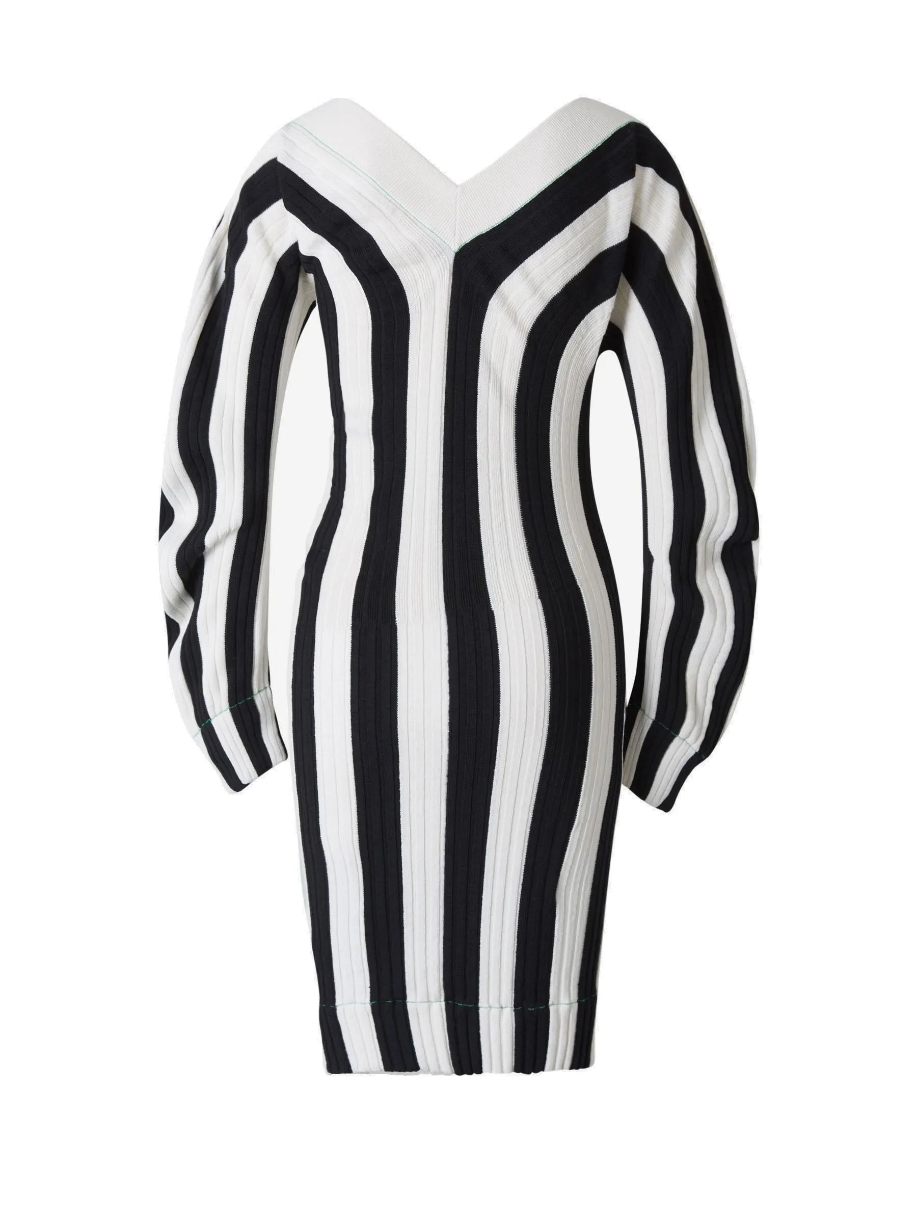 Bottega Veneta V-Neck Striped Ribbed Dress