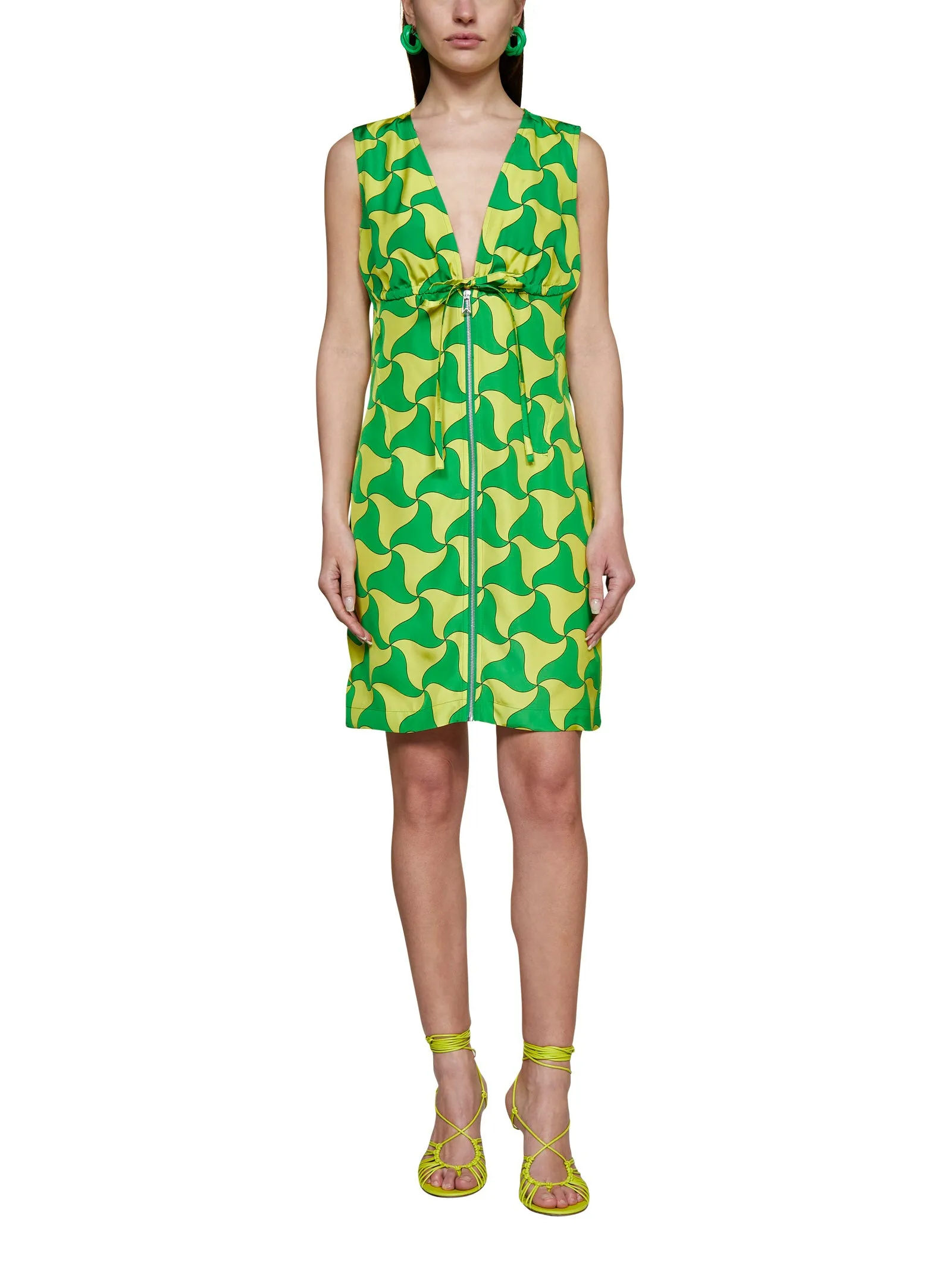 Bottega Veneta Wavy Triangle Print V-Neck Dress