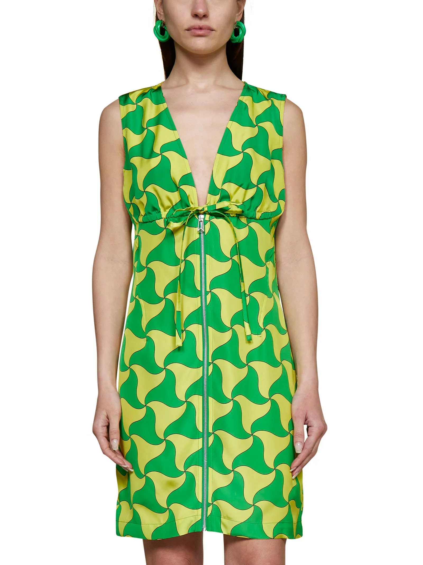 Bottega Veneta Wavy Triangle Print V-Neck Dress