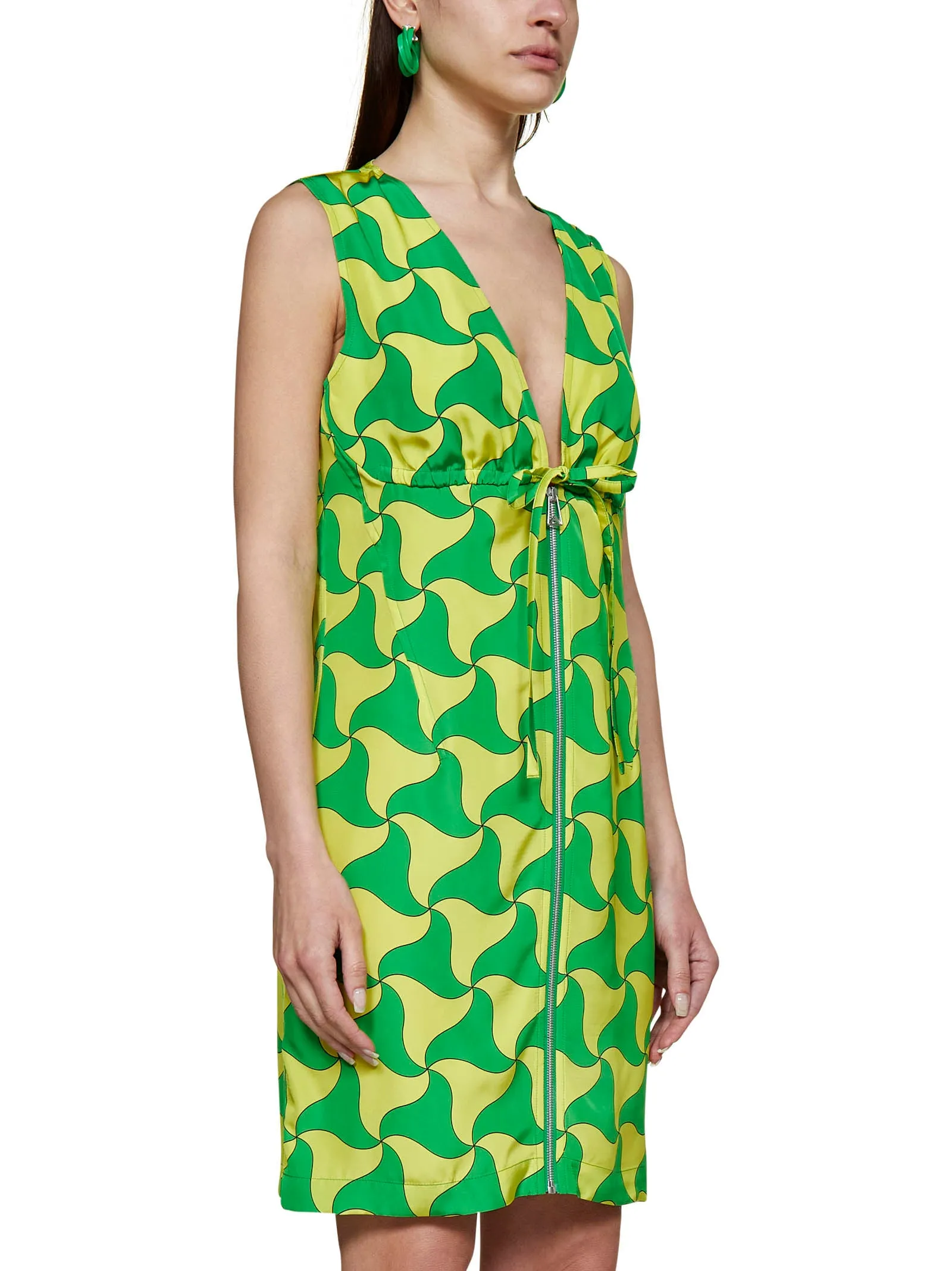 Bottega Veneta Wavy Triangle Print V-Neck Dress