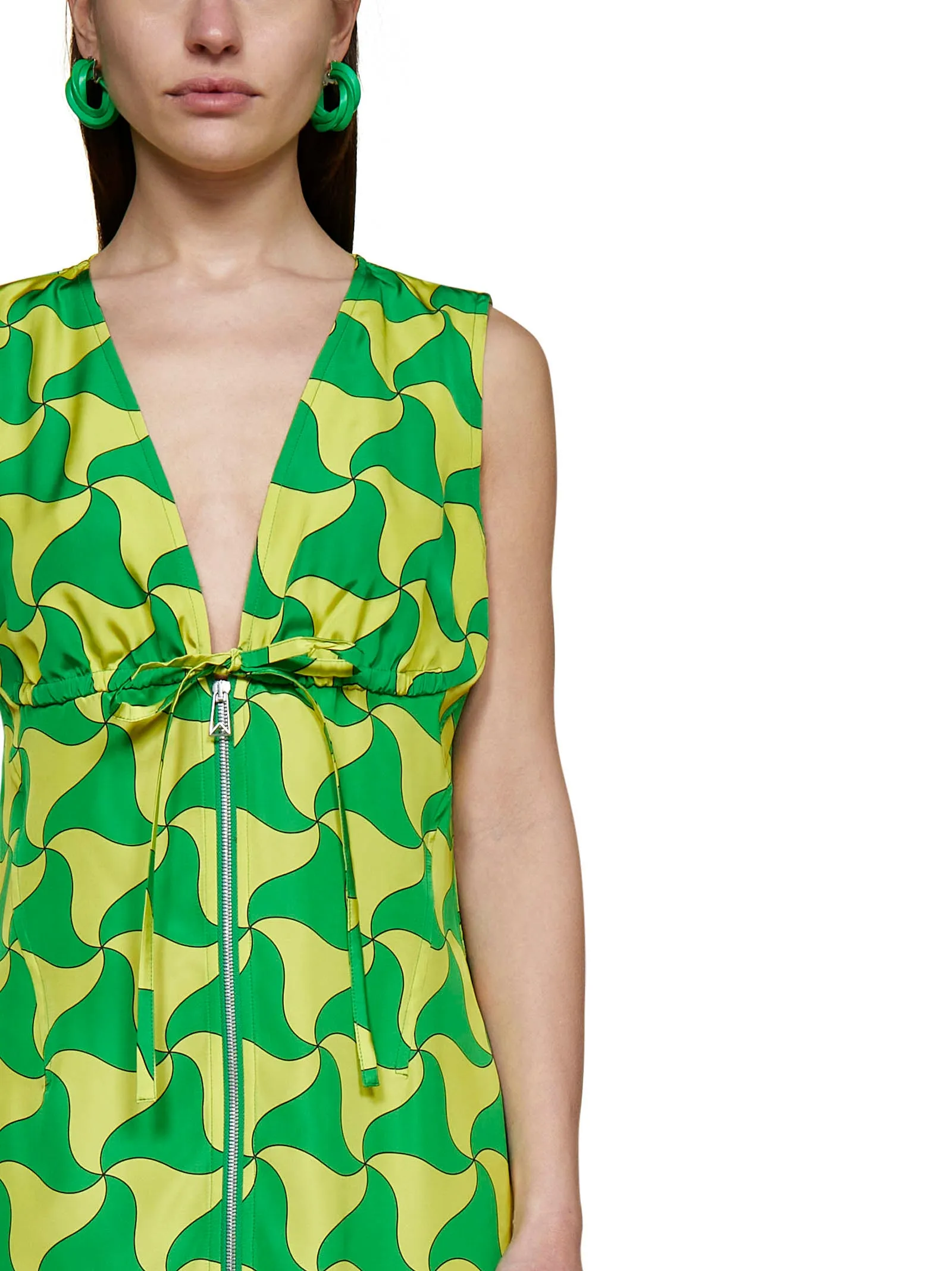 Bottega Veneta Wavy Triangle Print V-Neck Dress