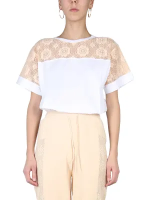 Boutique Moschino Lace-Panel Crewneck T-Shirt