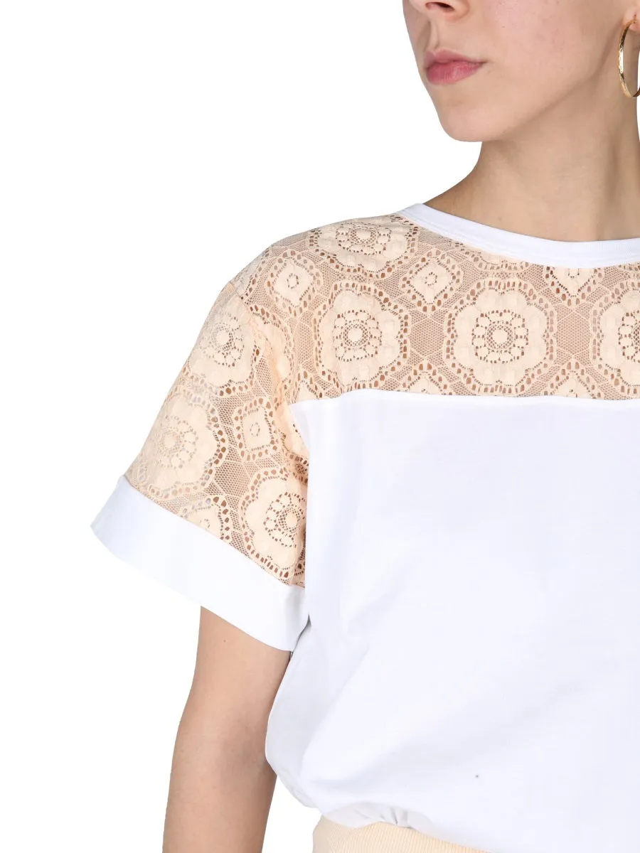 Boutique Moschino Lace-Panel Crewneck T-Shirt