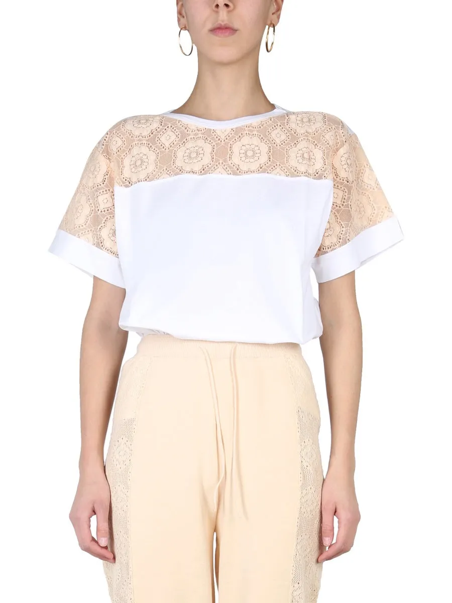Boutique Moschino Lace-Panel Crewneck T-Shirt