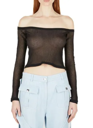 Burberry Sheer Off-Shoulder Ribbed Long Sleeved Top
