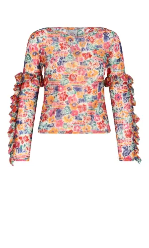 Collina Strada Ruffled Sleeve Floral Print Top