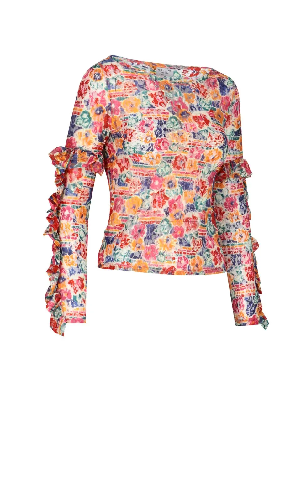Collina Strada Ruffled Sleeve Floral Print Top