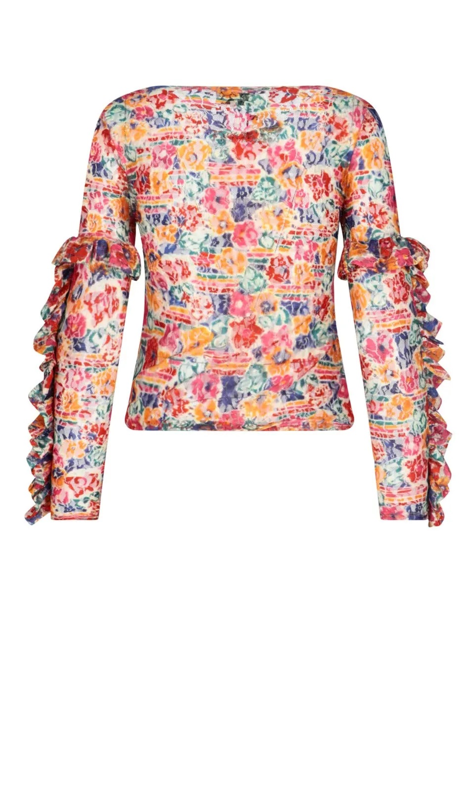 Collina Strada Ruffled Sleeve Floral Print Top