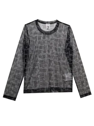 Comme Des Garons Noir Kei Ninomiya Allover Logo Print Sheer Top