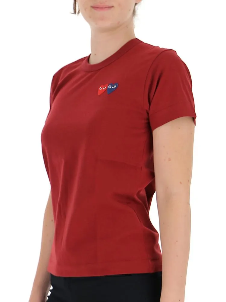 Comme des Garons Play Embroidered Double Heart T-Shirt