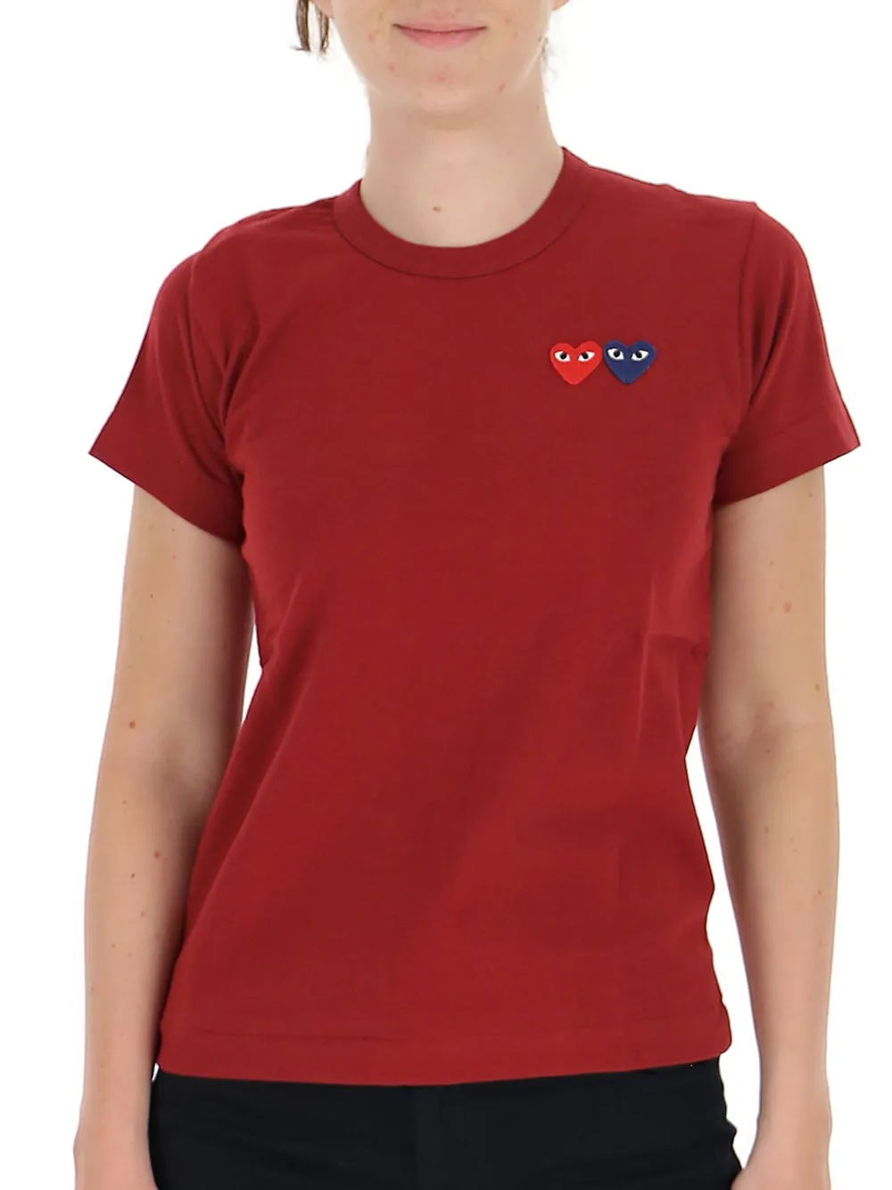 Comme des Garons Play Embroidered Double Heart T-Shirt