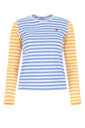Comme des Garons Play Logo-Patch Striped Crewneck T-Shirt