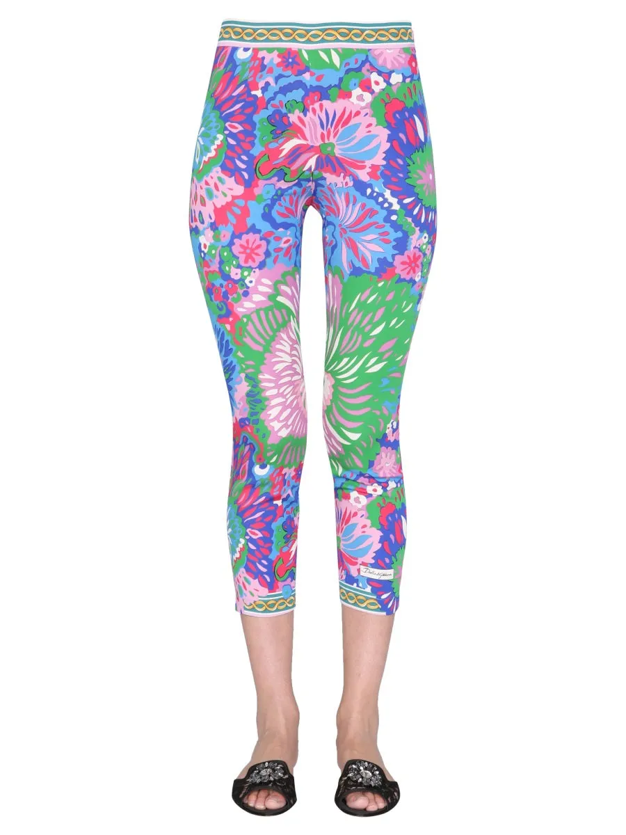 Dolce & Gabbana 60s Printed Charmeuse Leggings