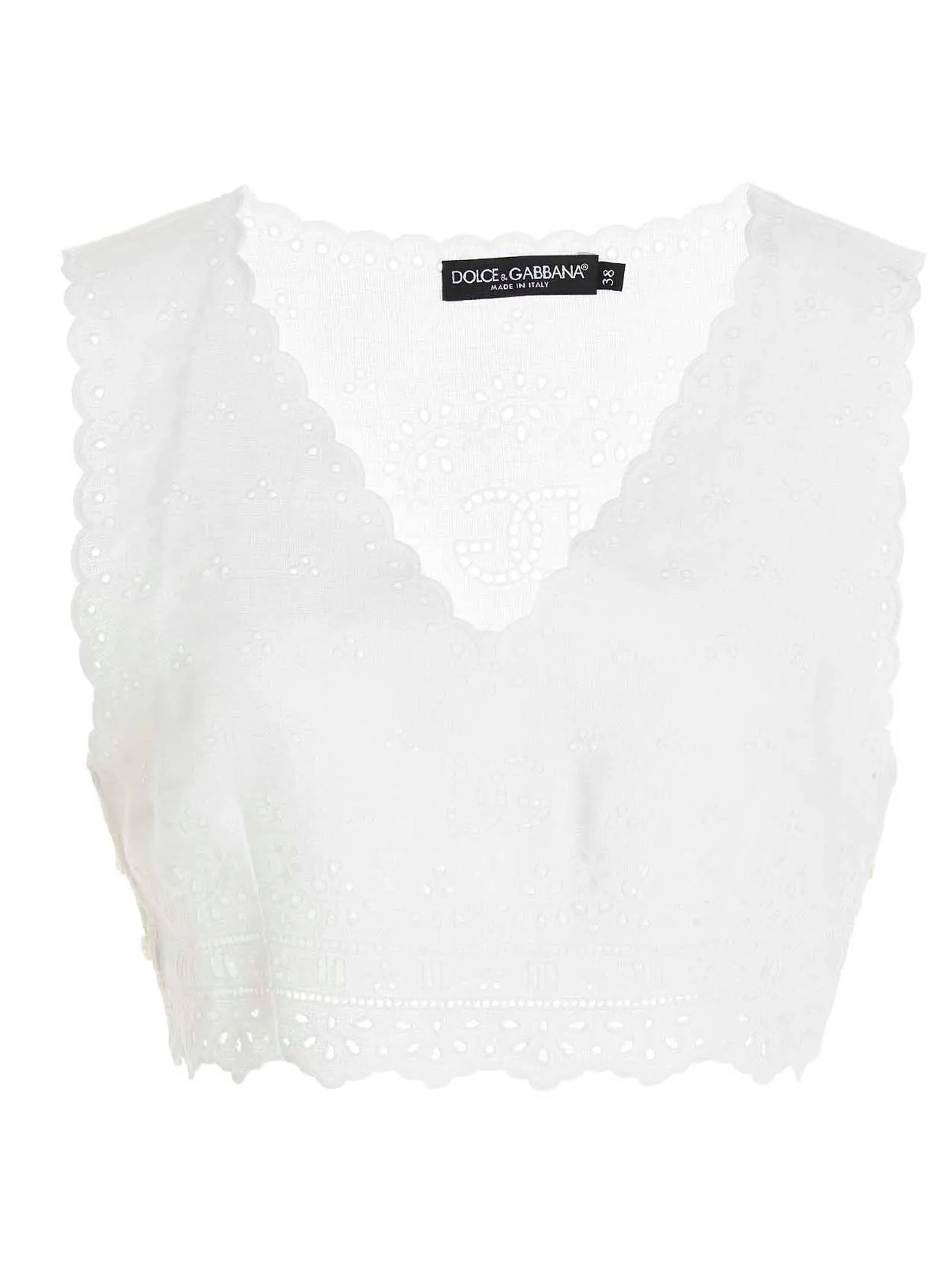 Dolce & Gabbana Broderie Anglaise V-Neck Cropped Top