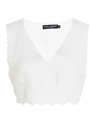 Dolce & Gabbana Broderie Anglaise V-Neck Cropped Top