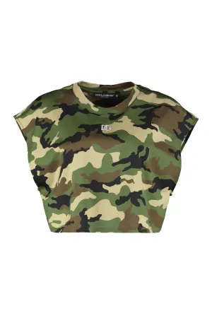 Dolce & Gabbana Camouflage Printed Crewneck Cropped T-Shirt