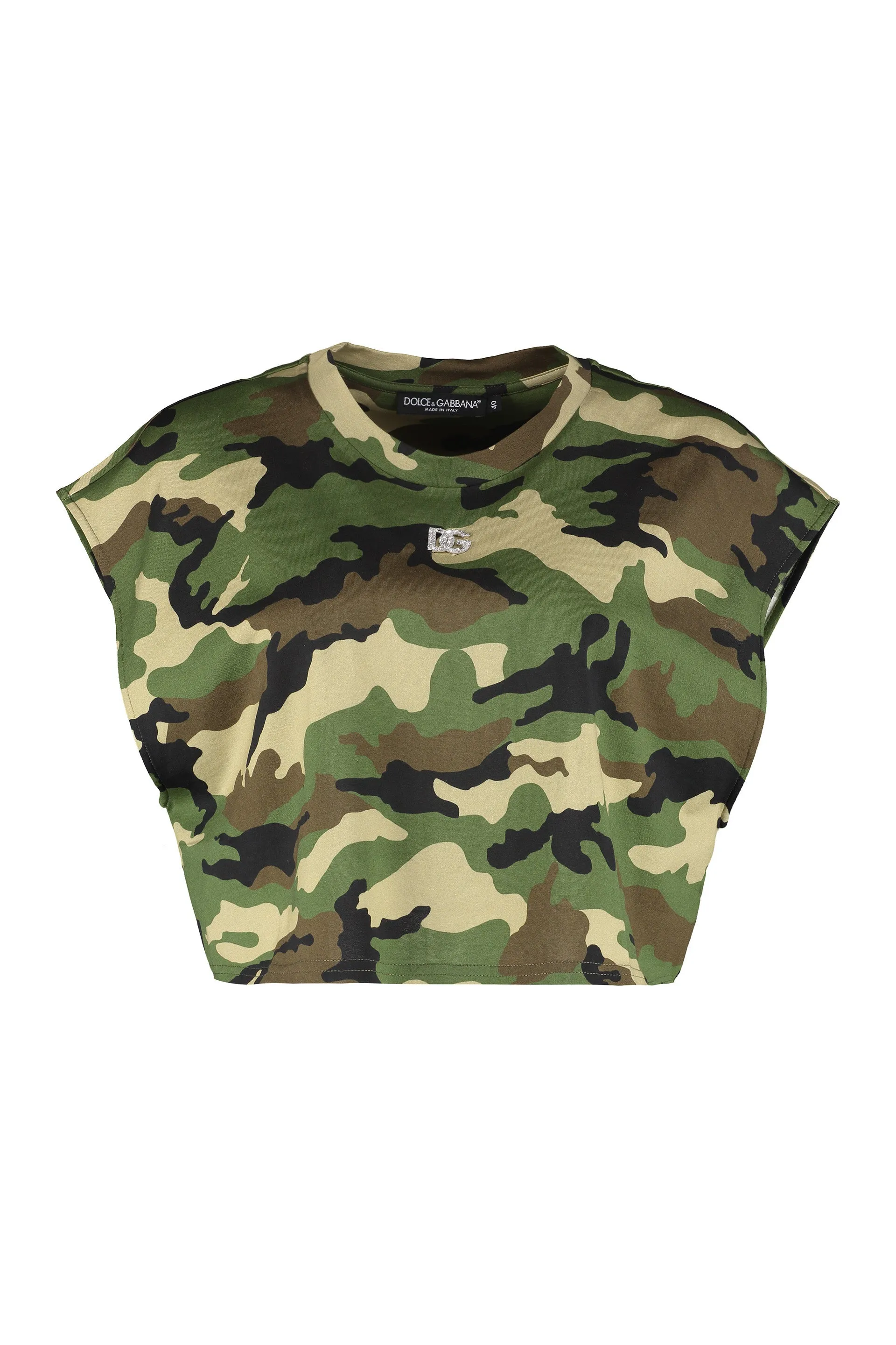 Dolce & Gabbana Camouflage Printed Crewneck Cropped T-Shirt