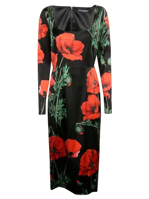 Dolce & Gabbana Floral Printed Square Neck Midi Dress