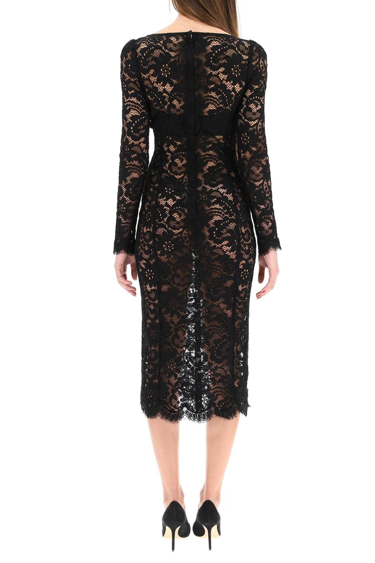 Dolce & Gabbana Lace Long-Sleeved Midi Dress