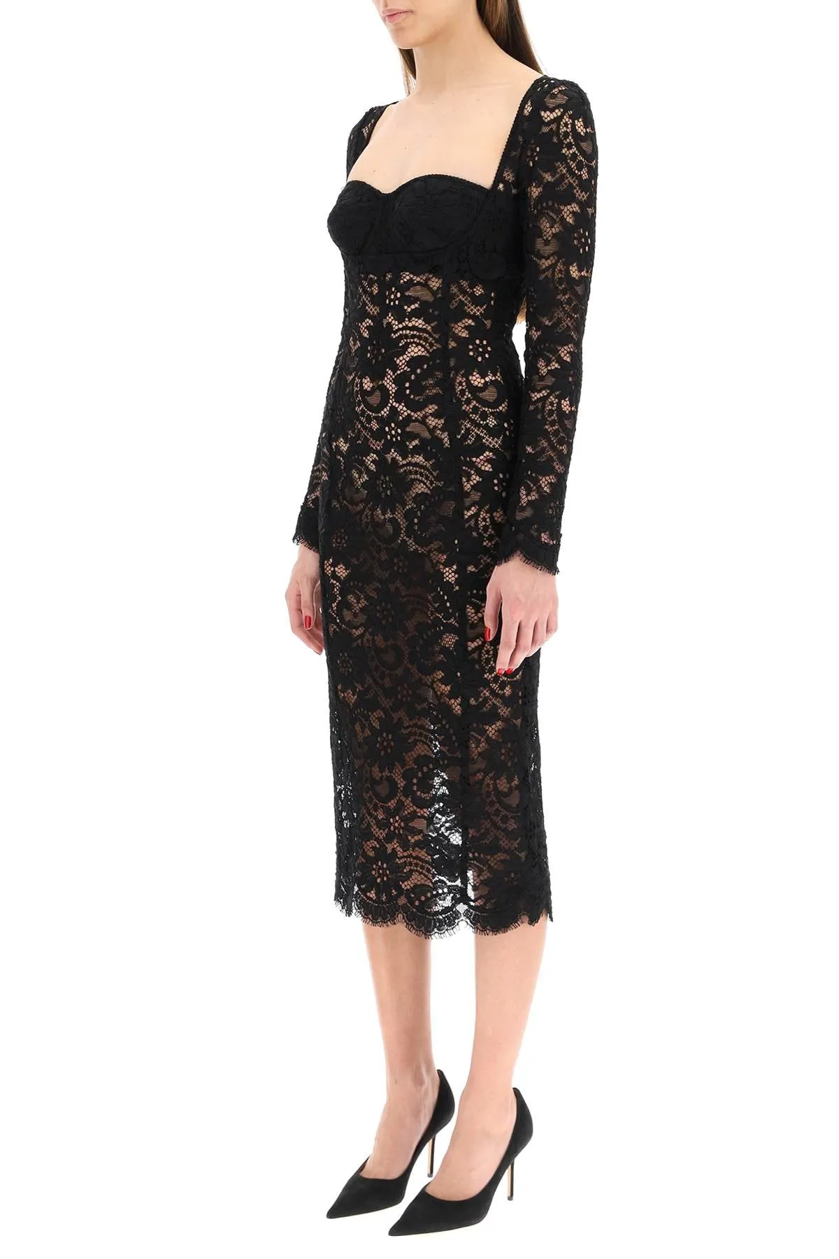 Dolce & Gabbana Lace Long-Sleeved Midi Dress