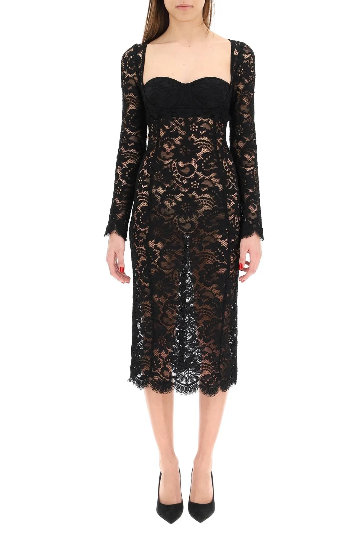 Dolce & Gabbana Lace Long-Sleeved Midi Dress