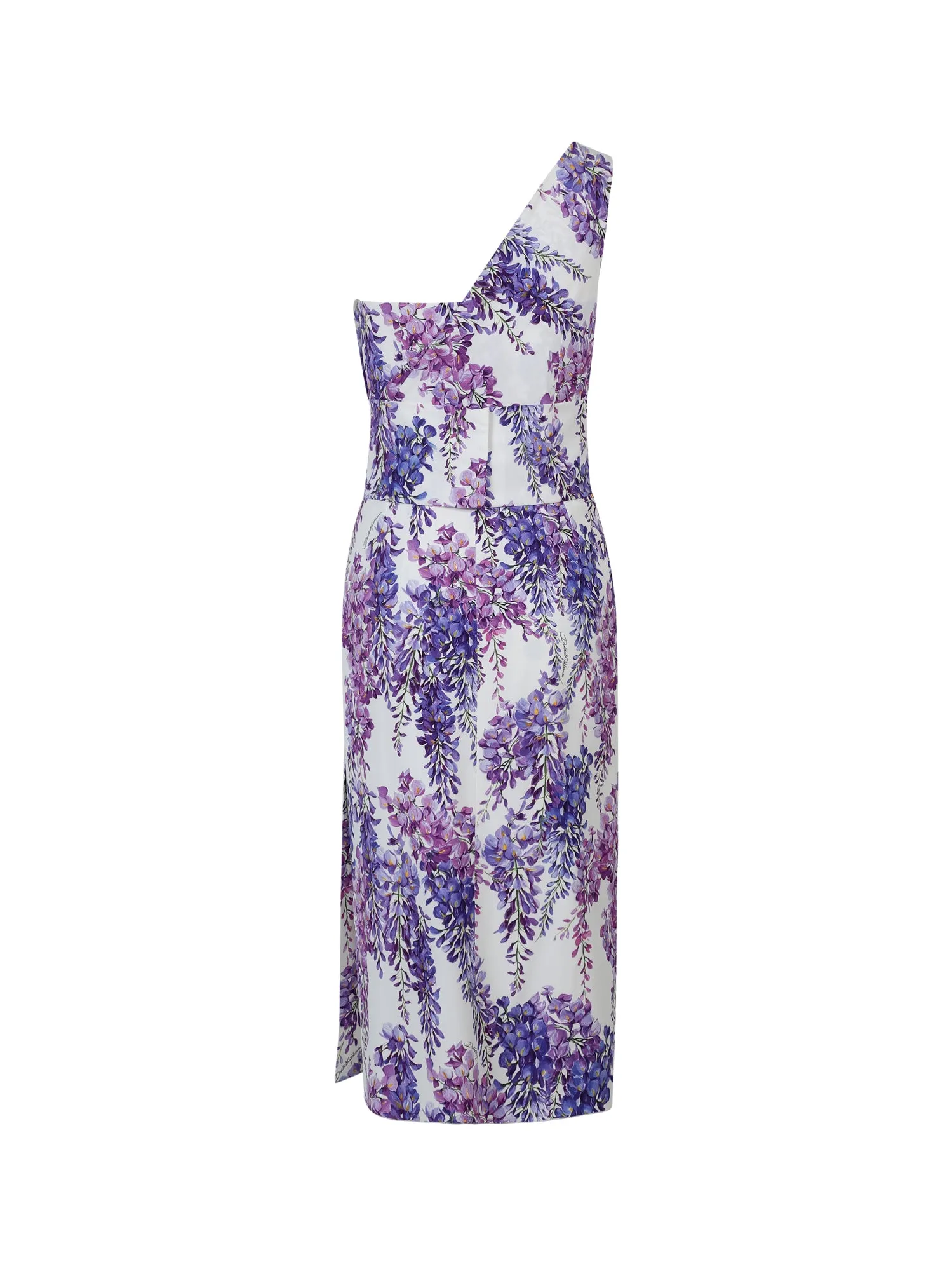 Dolce & Gabbana Wisteria-Printed One Shoulder Cady Dress