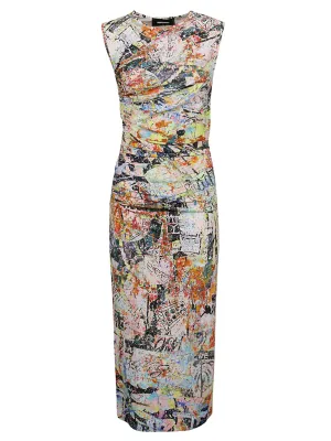 Dsquared2 Abstract Printed Sleeveless Midi Dress