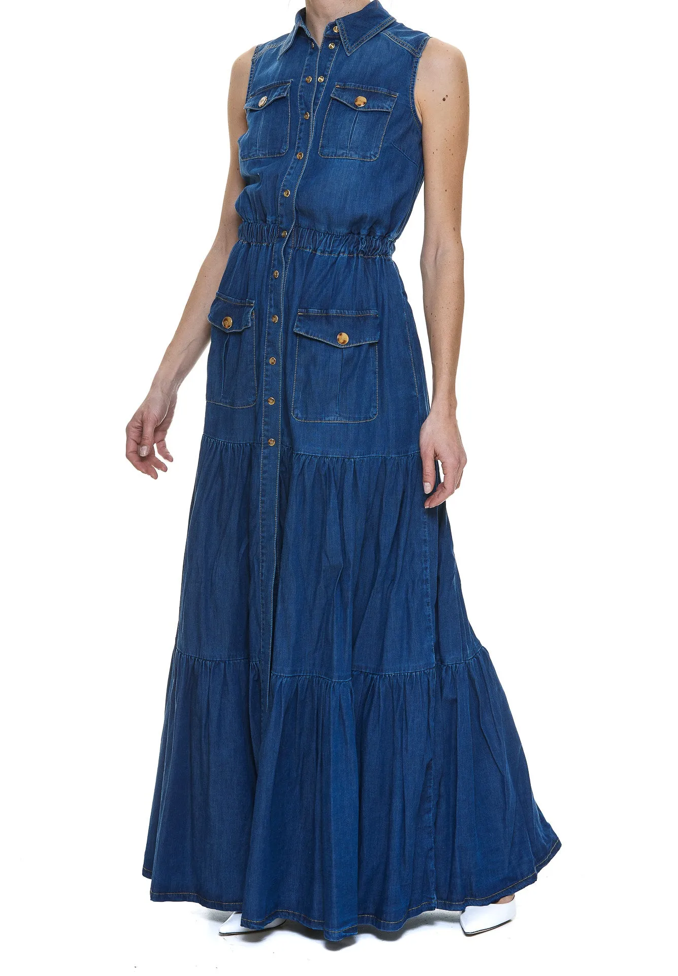 Elisabetta Franchi Buttoned Sleeveless Maxi Dress