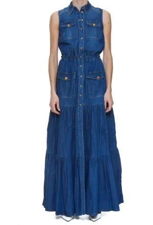 Elisabetta Franchi Buttoned Sleeveless Maxi Dress