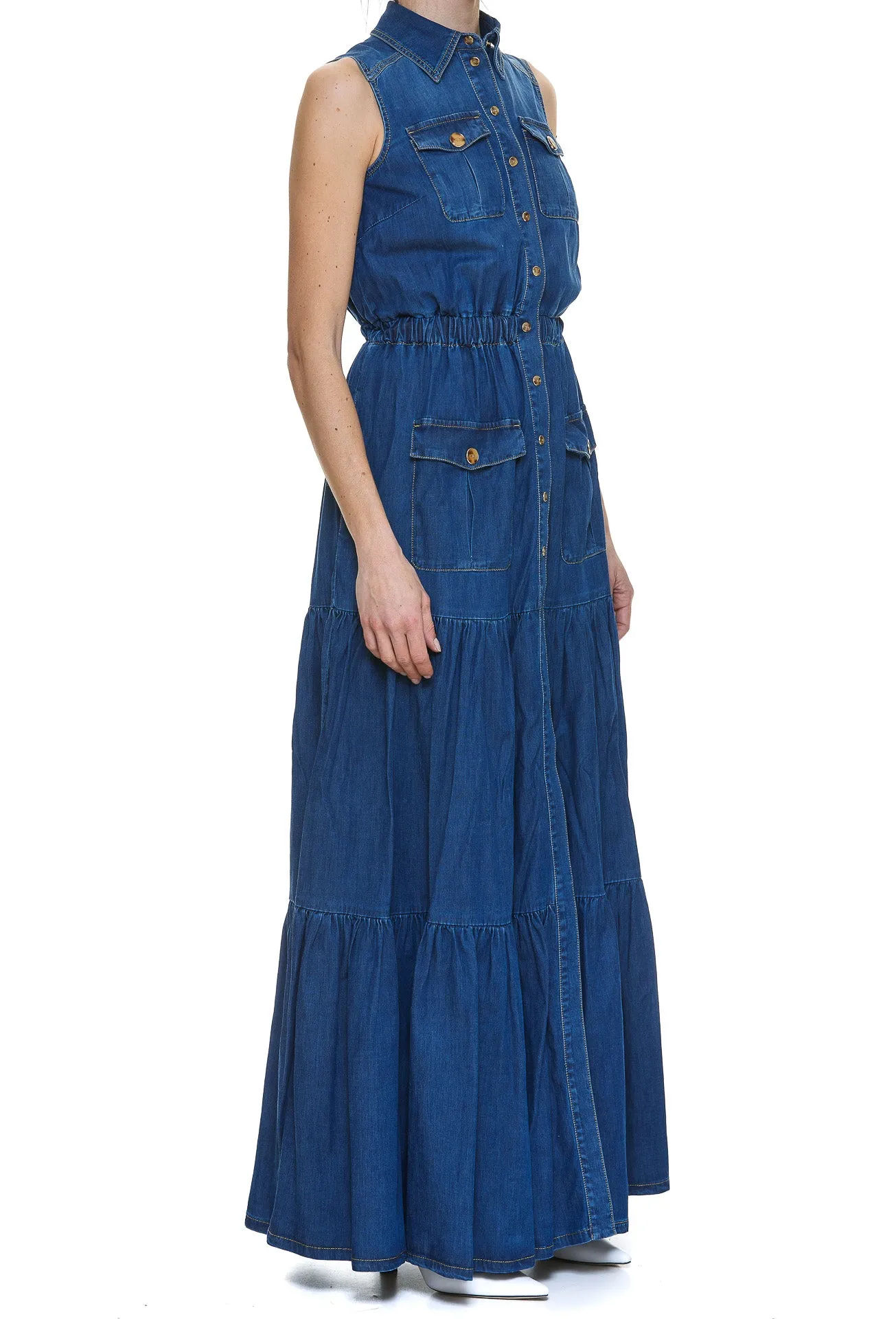 Elisabetta Franchi Buttoned Sleeveless Maxi Dress