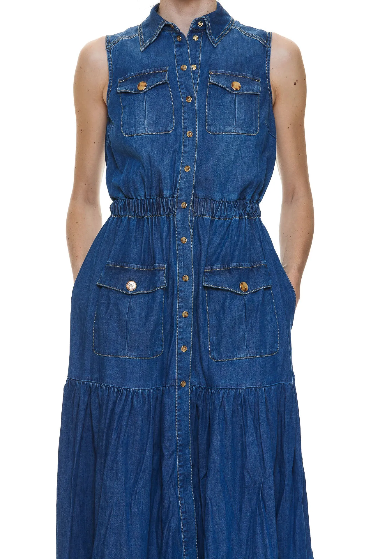 Elisabetta Franchi Buttoned Sleeveless Maxi Dress
