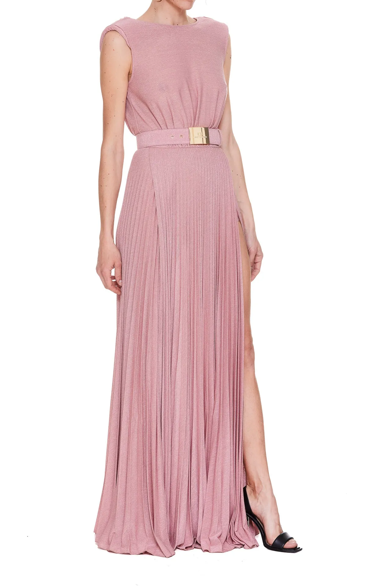 Elisabetta Franchi Cowl Neck Pleated Maxi Dress