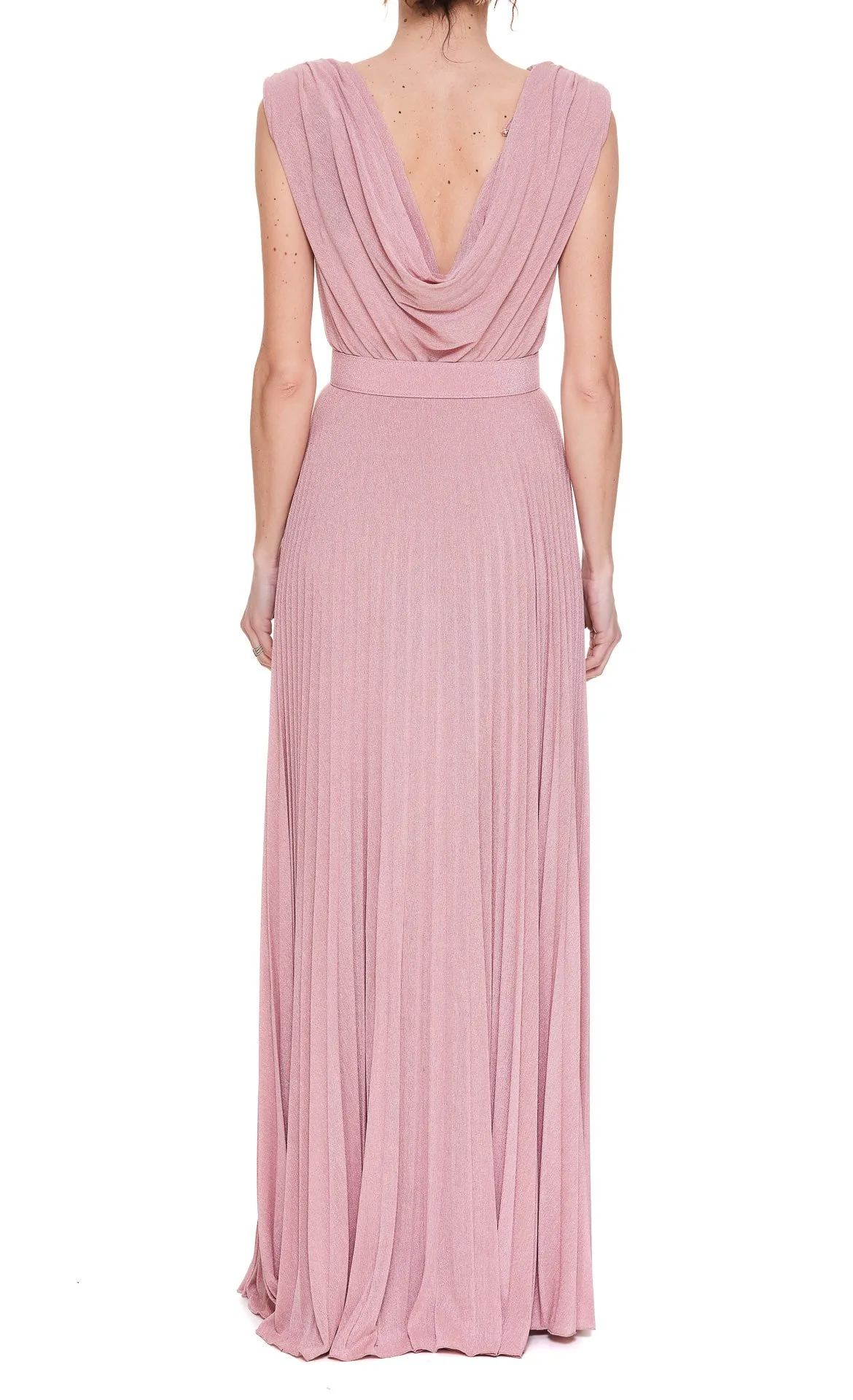 Elisabetta Franchi Cowl Neck Pleated Maxi Dress