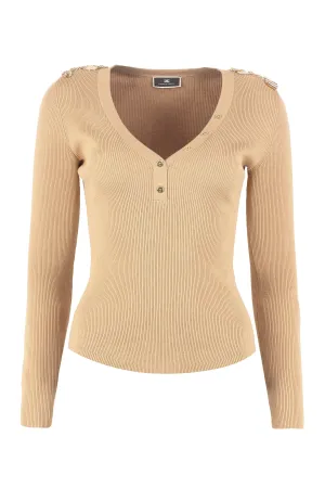 Elisabetta Franchi Long-Sleeved V-Neck Knitted Top