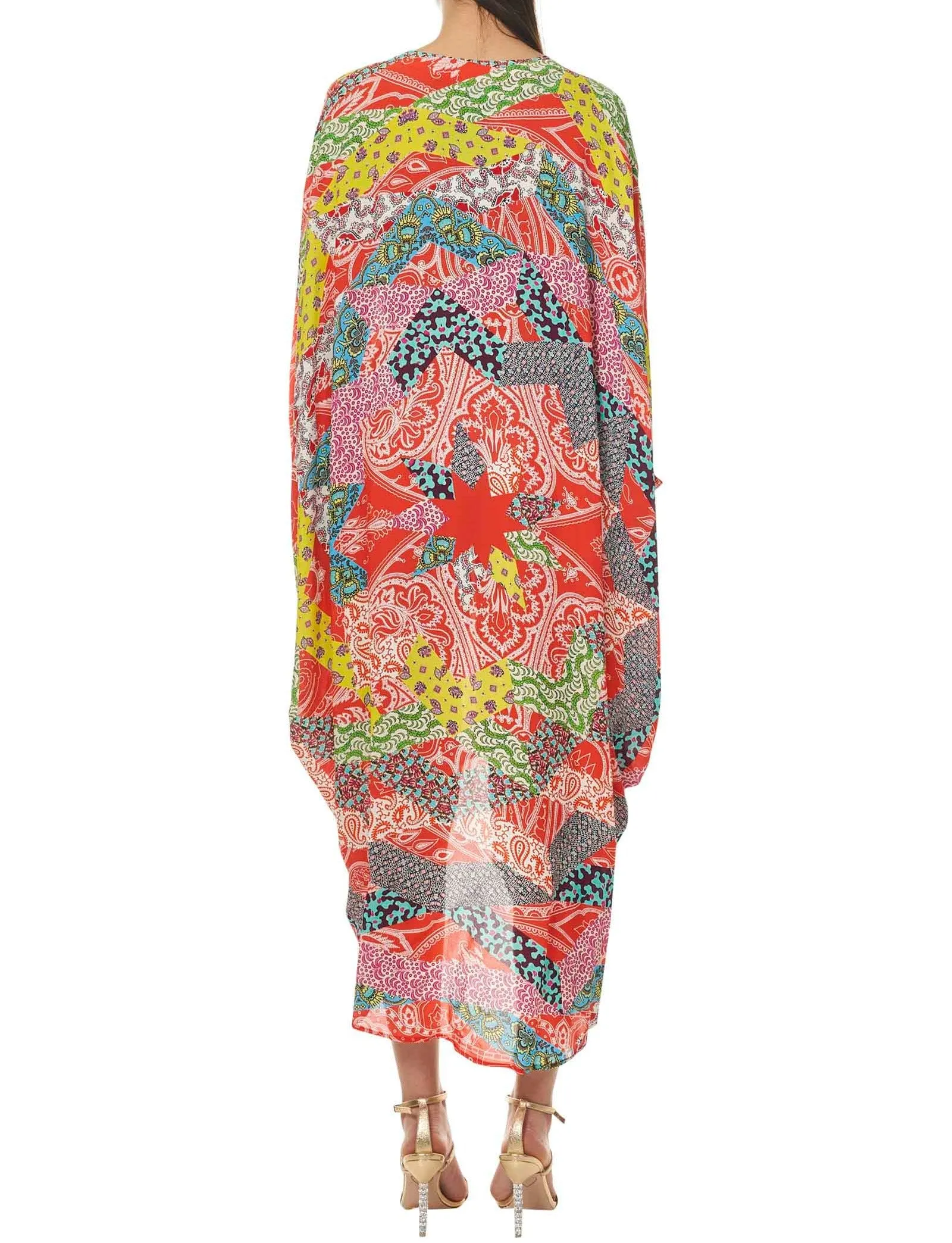 Etro Eart V-Neck Patchwork Midi Dress