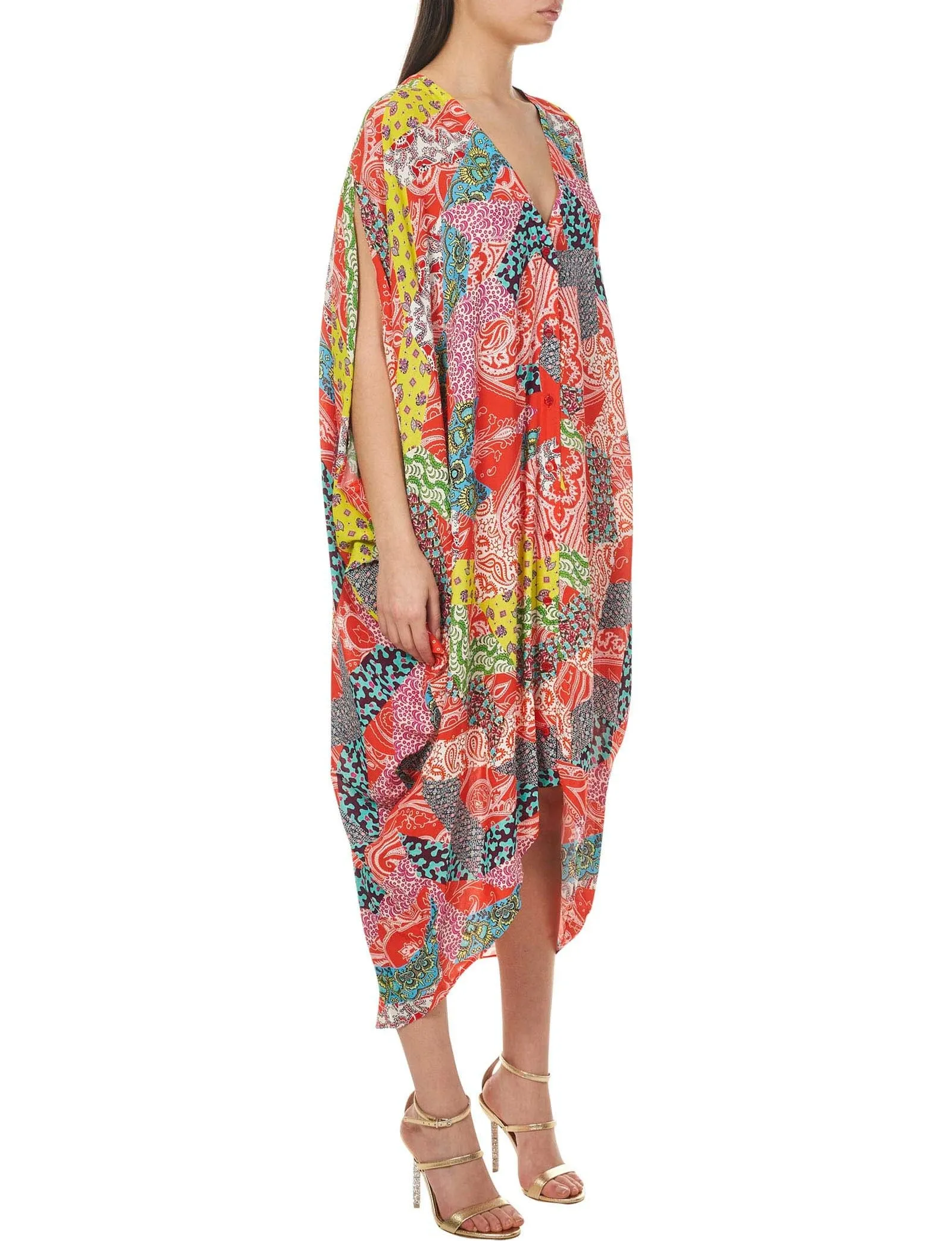 Etro Eart V-Neck Patchwork Midi Dress