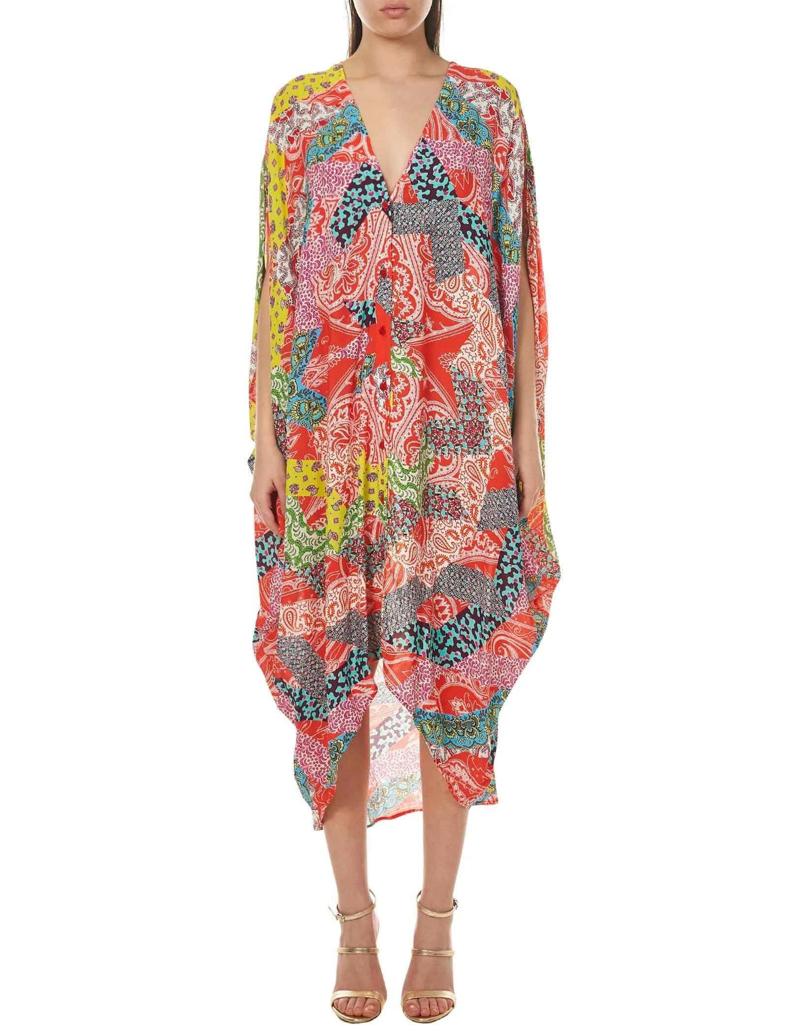 Etro Eart V-Neck Patchwork Midi Dress