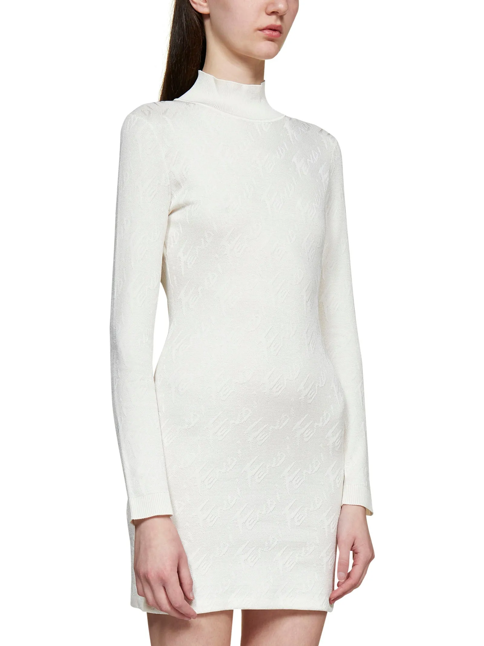Fendi Brush Logo Ribbed Mini Dress