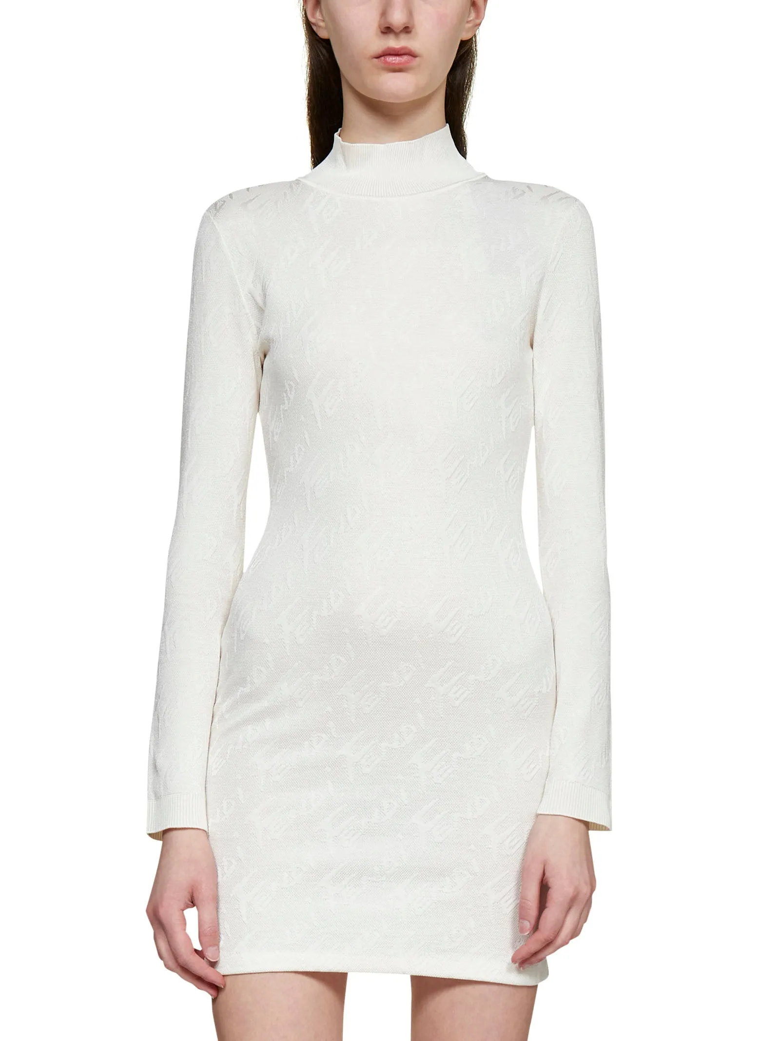 Fendi Brush Logo Ribbed Mini Dress