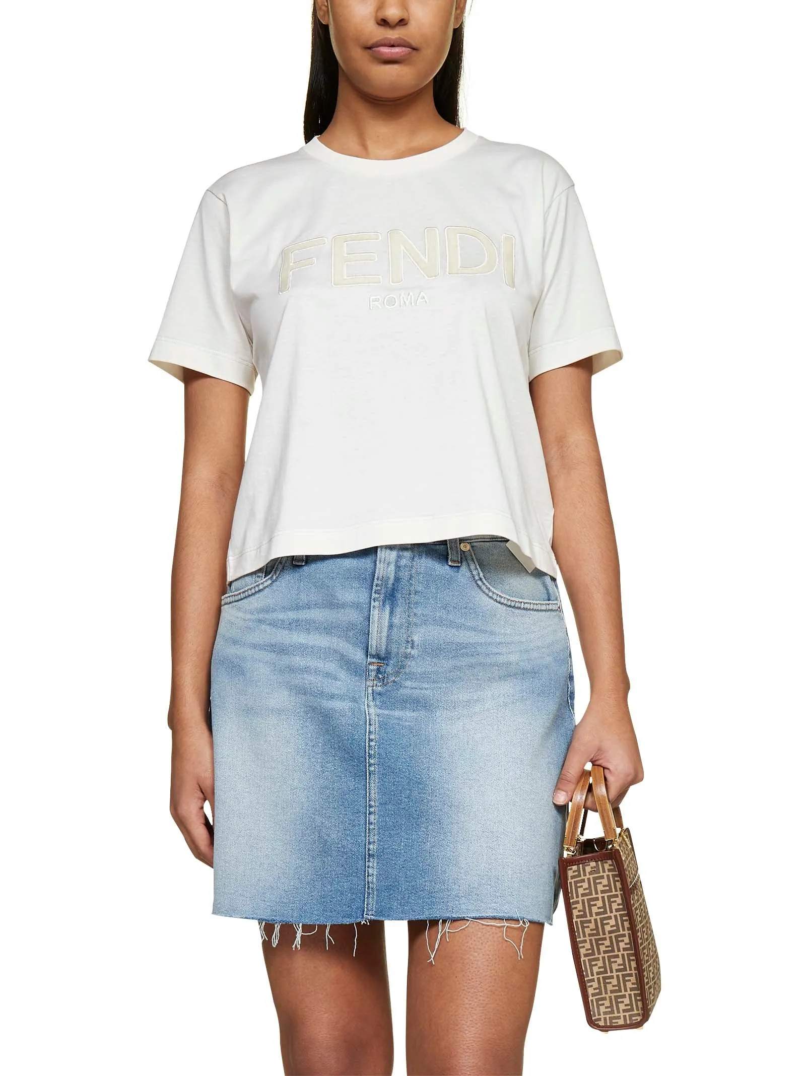 Fendi Logo Embroidered Crewneck T-Shirt
