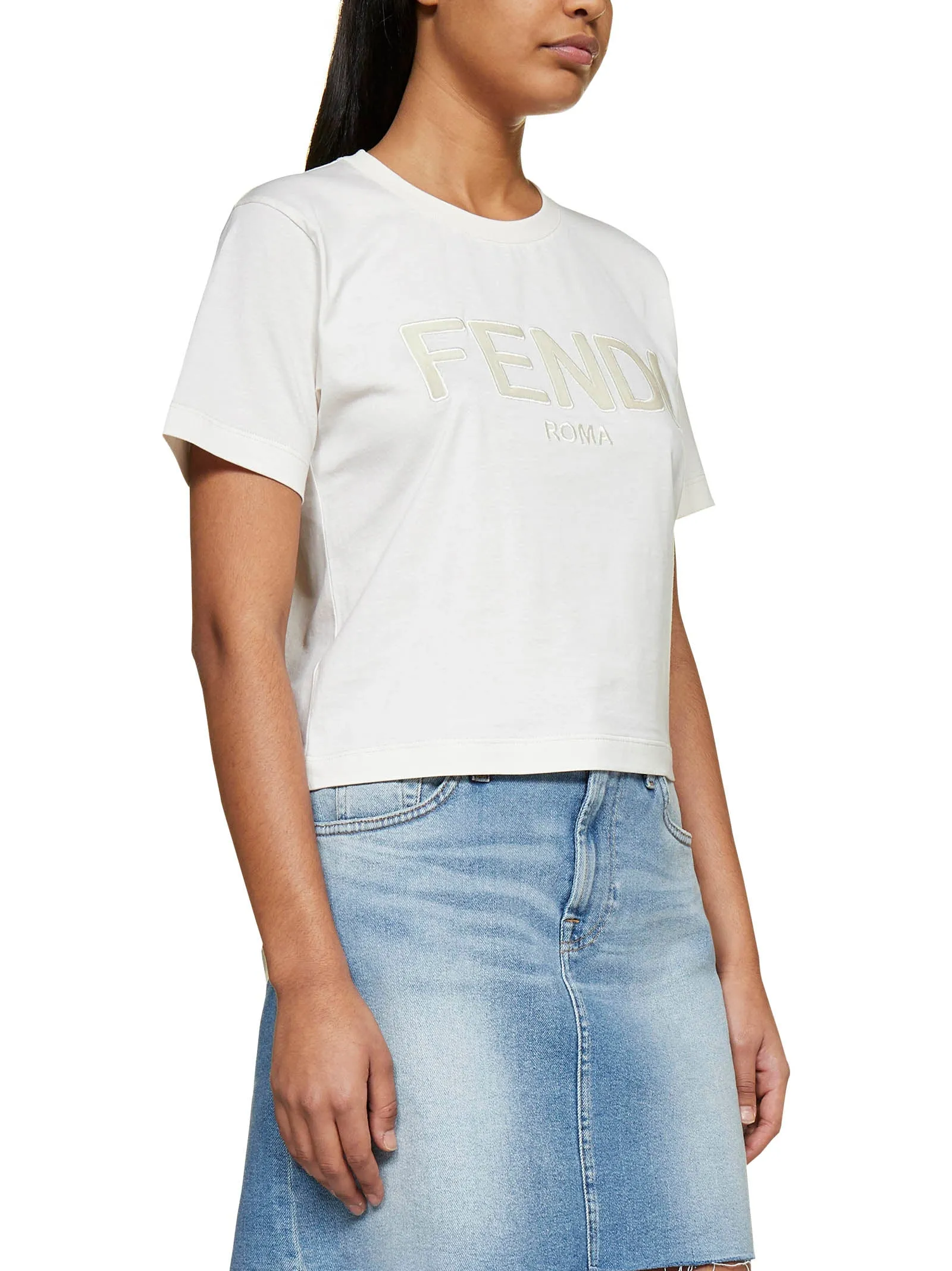 Fendi Logo Embroidered Crewneck T-Shirt