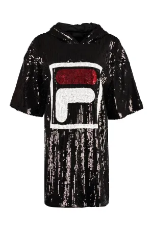 Fila Allover Sequin Logo Embellished Hooded Dress