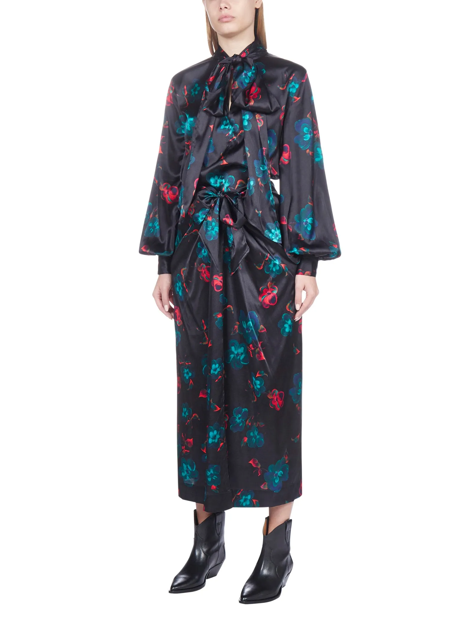 Ganni Allover Floral Printed Tied Maxi Skirt