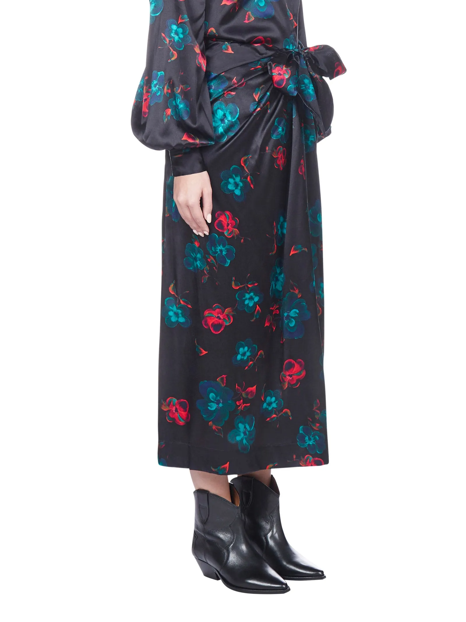 Ganni Allover Floral Printed Tied Maxi Skirt