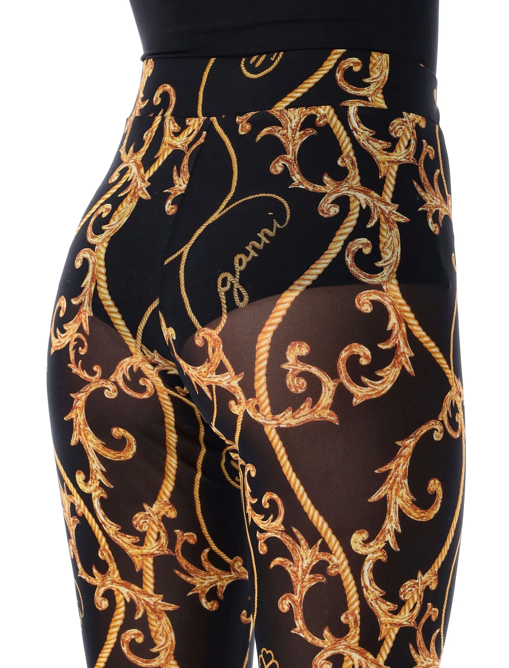 Ganni Baroque-Print Mid Rise Mesh Leggings