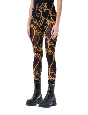 Ganni Baroque-Print Mid Rise Mesh Leggings