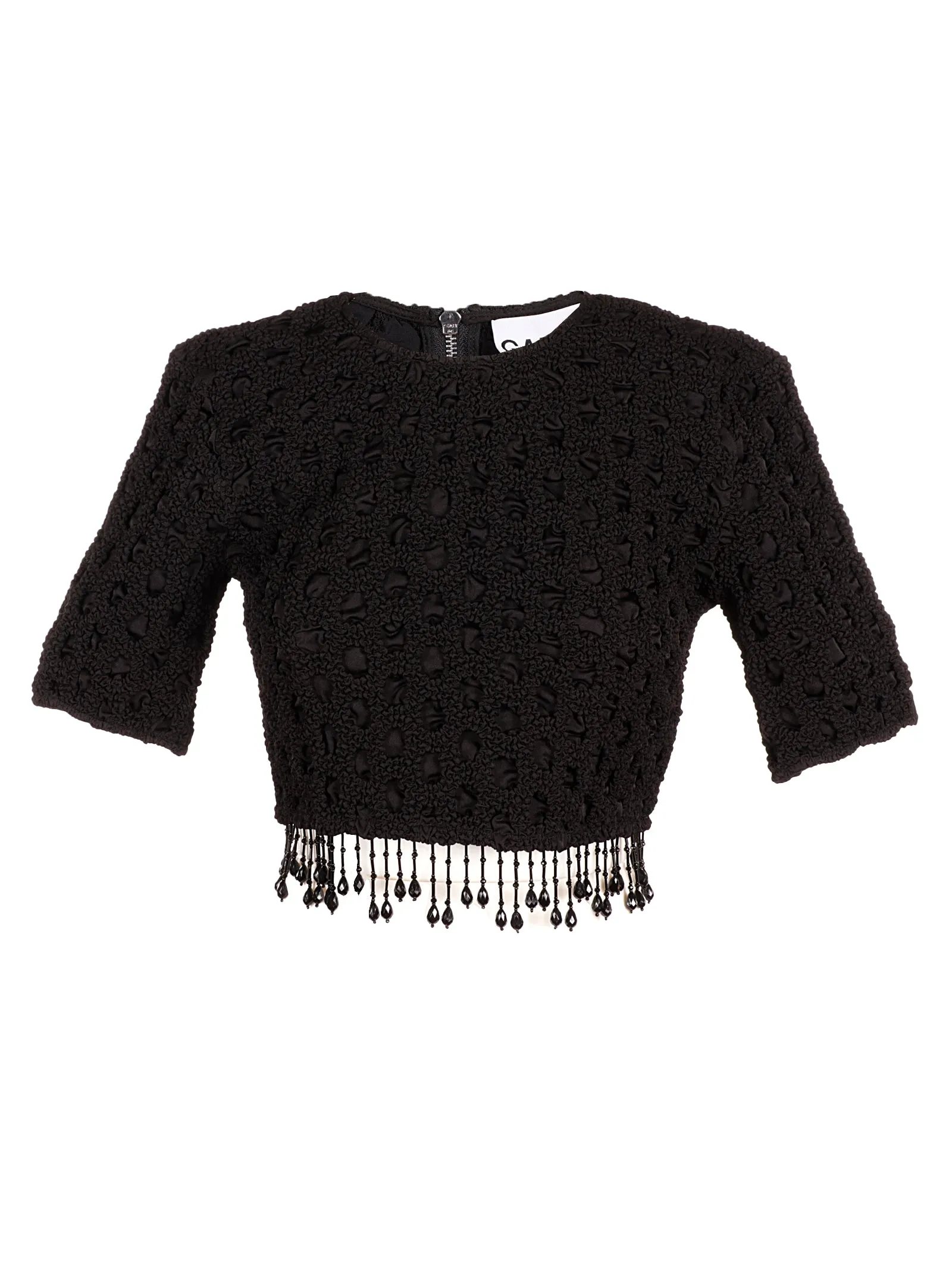 Ganni Fringed Crewneck Short Sleeved Cropped Top
