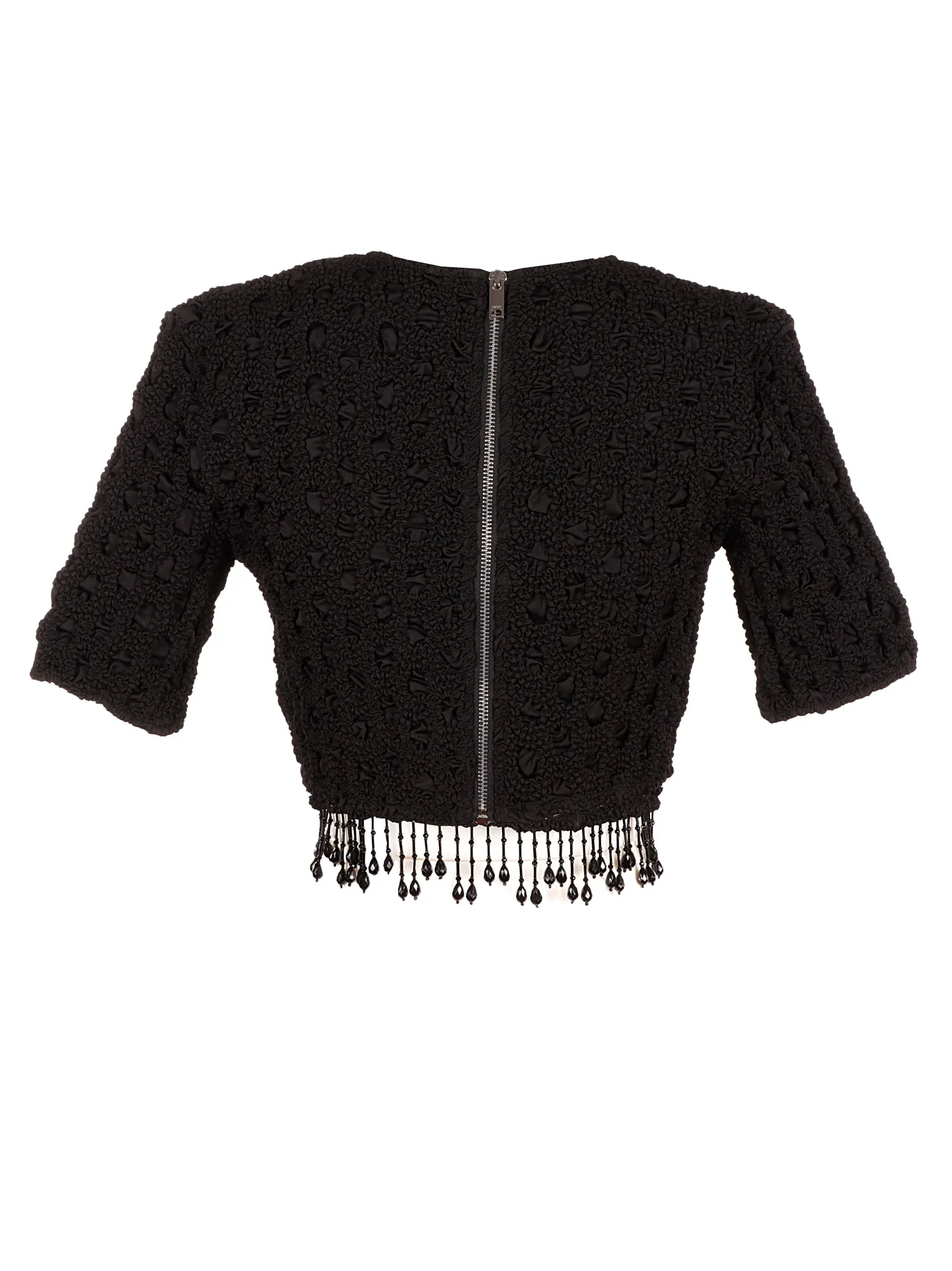 Ganni Fringed Crewneck Short Sleeved Cropped Top